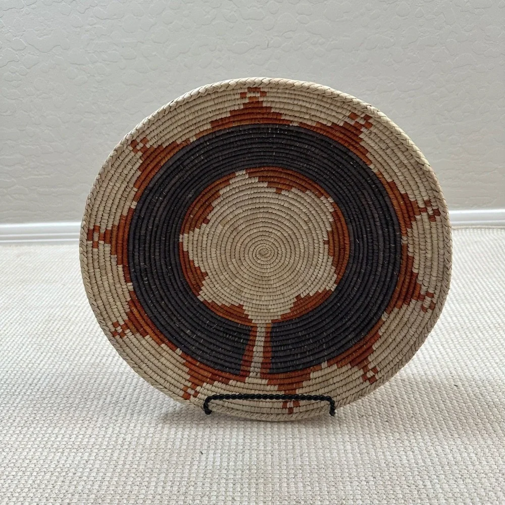 Handmade Woven Basket Bowl Wall Decor Geometric Sunburst Terracotta 14.5in‎